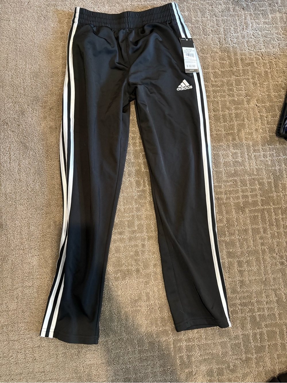 NWT adidas Black Joggers with White Three-Stripes - size boys M (10-12)